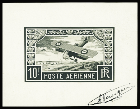 Essai non dentelé 10F noir biplan avec signature d