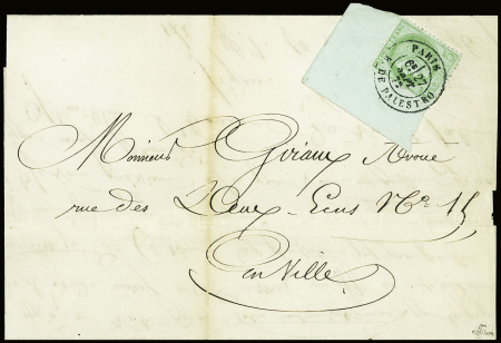 N°53 5c vert sur azuré , coin de feuille intégral 