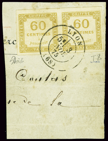 N°8 60c jaune-bistre en paire avec belles marges o