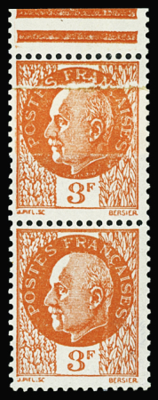 N°521 Pétain orange, variété raccord sur timbre avec