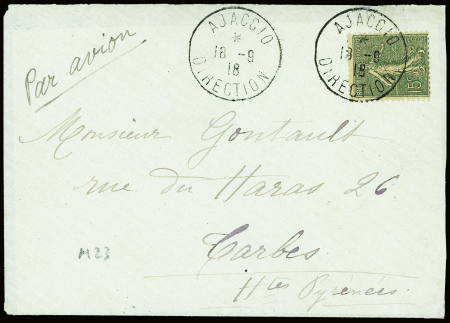 N°130 obl CAD "Ajaccio direction" (18.9.18) sur le