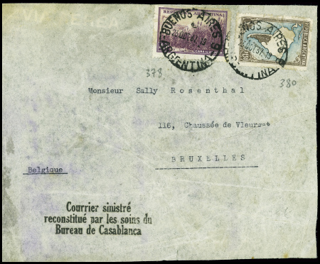 Argentine n°378 + 380 obl Buenos Aires (23 oct 37)