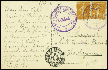 N°158 en paire obl cachet violet "Cie de navigatio