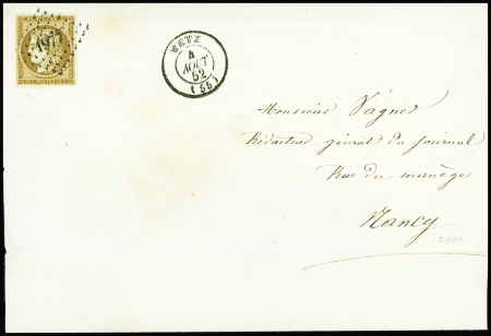 N°1 10c bistre-jaune obl PC 1977 + T15 "Metz (55)"