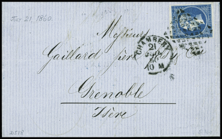 N°14 obl grille sarde + CAD sarde "Chambery" (1860