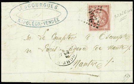 N°49d 80c nuance groseille sur lettre, signé Roume