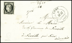 N°3 20c noir, obl grille + T13 "Livry (72) (1850) 