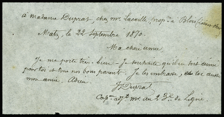 Papillon de Metz daté du 22 septembre 1870 adressé