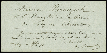 Papillon de Metz daté du 4 octobre 1870 adressé à 