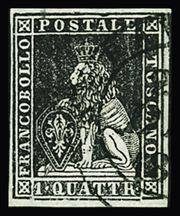 1857 1q Black, bottom marginal example with very large