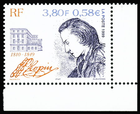N°3287 Frédéric Chopin, variété sans le fond bleu,