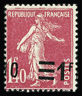 N°228 semeuse, variété surcharge à cheval, neuf *.