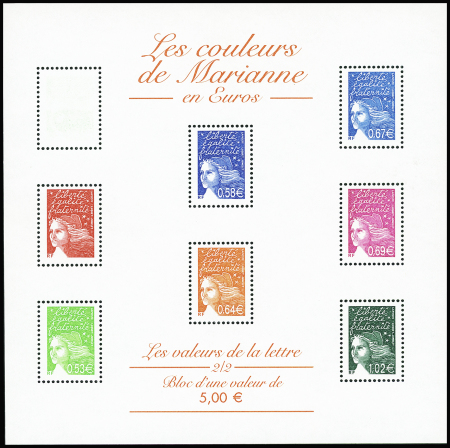 N°45 Bloc les valeurs de la lettre, variété timbre