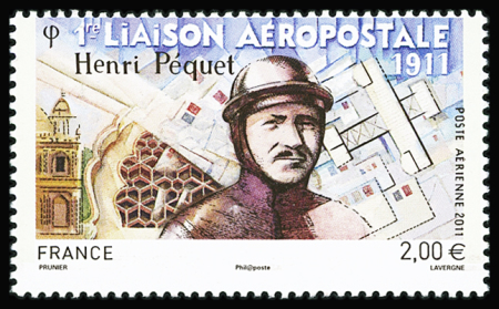 N°74 Aéropostale Henri Péquet, variété piquage à cheval,