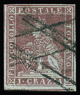 1851-52 1cr. Carmine on grey, wmk Crown, three fresh