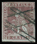 1851-52 1cr. Carmine on grey, wmk Crown, three fresh