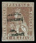 1851-52 1cr. Carmine on grey, wmk Crown, three fresh