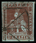 1851-52 1cr. Carmine on grey, wmk Crown, three fresh