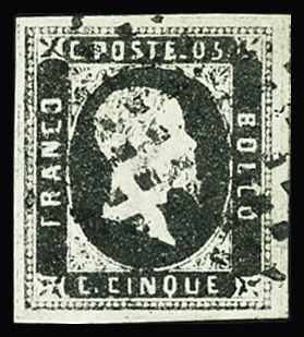 1851 5c. Black, type III, large margins all around,