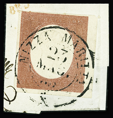 1854 40c. Deep red, corner marginal example tied to