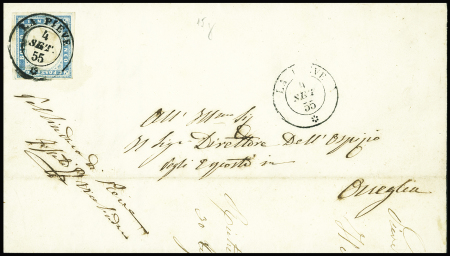 1855-63 20c. Light blue, tied by rosette LA PIEVE 4