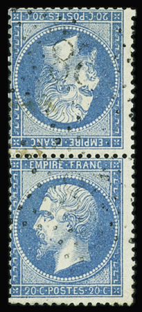 N°22b 20c bleu en paire TETE-BECHE verticale, obl.,