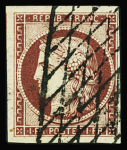 N°6 1f carmin, voisin à gauche, obl. grille sans fin,