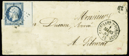 N°10b 25c bleu avec fillet d'encadrement sur bdf, obl.