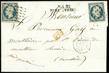N°10 25c bleu (x2) obl. gros points sur LSC de Paris