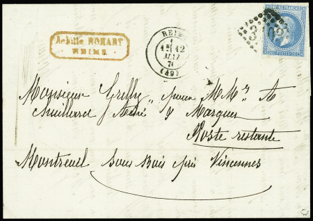 PASSEUR Lettre datée de Reims 12.05.1871 pour M. Huillard