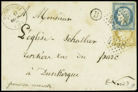 N°36 10c coupé en deux +n°37 20c bleu obl. GC 4348