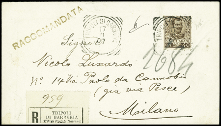 1901 40c Regno tied by squared circles TRIPOLI DI BARBERIA