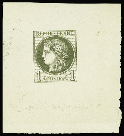 N°50 1c bronze, épreuve sur papier Chine, TB