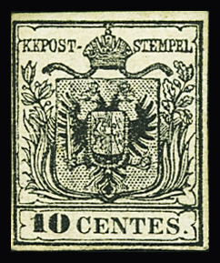 1850 10C Black, machine paper, mint with original gum,