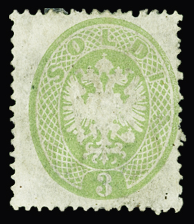 1863 3S Yellow-green, perf. 14, unused with part of