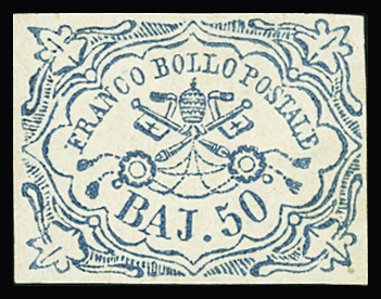 1852 50b. Blue, good margins all around, fresh colour,