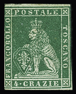 1851-52 4cr. Green on grey, fresh shade, good margins