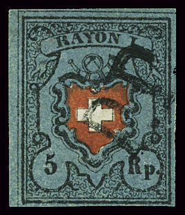 Type 25, sehr gut gerandet , mit schwarzem PP entwertet,