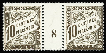 TAXE N°4 10c brun, paire millésime 8, neuf **, TB,