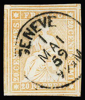 20Rp. gelblichorange, weissrandig, Teiler aller Nebenmarken,