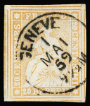 20Rp. gelblichorange, weissrandig, Teiler aller Nebenmarken,