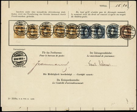 1882-1904 3Fr. braun (5) + 50C blau (3) + 30C braun