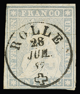 1Fr. blaugrau, allseits voll- bis weissrandig mit Vollstempel