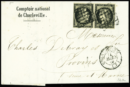 N°3d 20c noir sur jaune, rare paire TETE-BECHE, marges