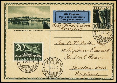 1931 (1. Mai) Genf - Lyon - Paris - London, 10C Flugpostkarte