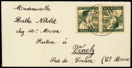 1915 Pro Juventute 5+5 Paar im Kehdruck gestempelt