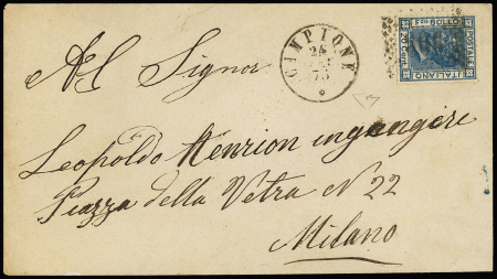 1867 Italy Turin-printing 20C blue cancelled by doted