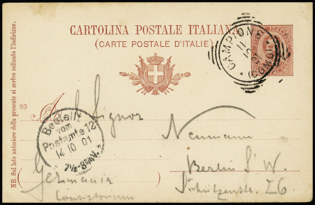1901 Umberto I 10C carmine postal stationery card to