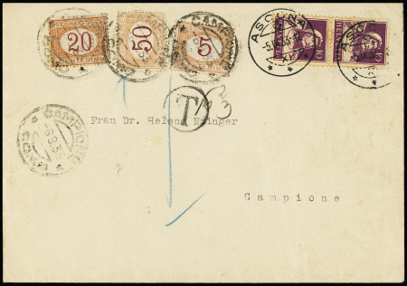 1933 Cover from Ascona (CH) franked by Tell 10c violet