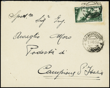 1933 Local envelope franked by 1932 25c tied by CAMPIONE